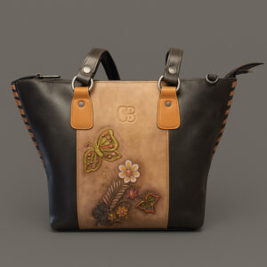 Bolso de Cuero Café Flores Mariposa